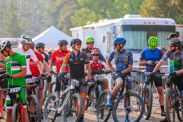 Mountain bike racers at getting ready for Butte 100 Mountain Bike Race